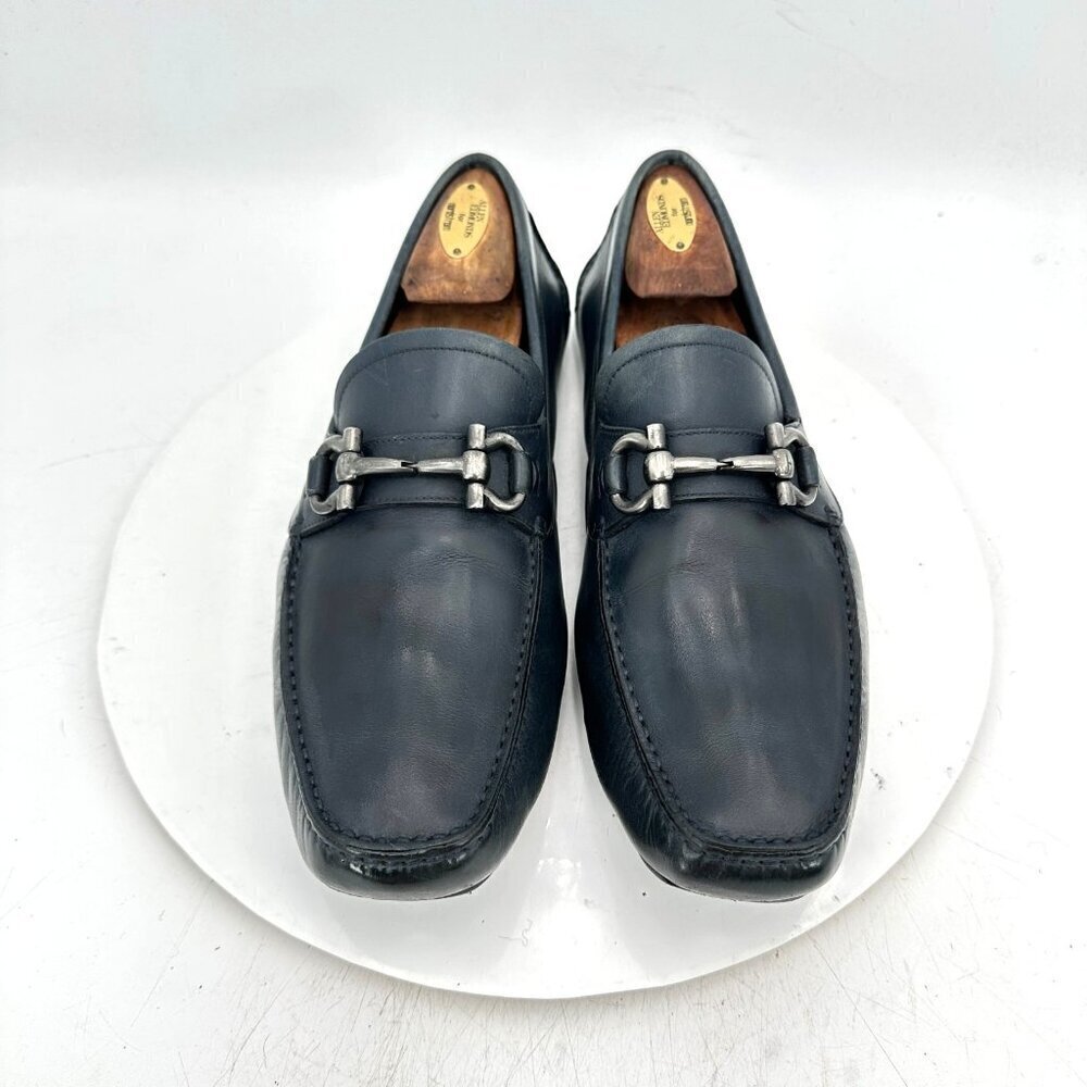 Salvatore Ferragamo Men Size 8.5EE Dark Green Leather Horsebit Loafer Shoes